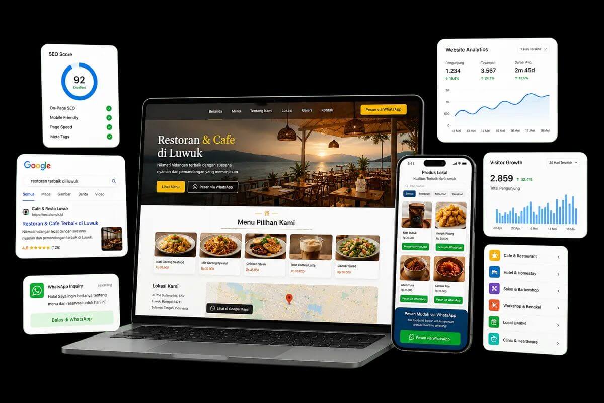 Tampilan website UMKM di laptop hasil desain WebLWK